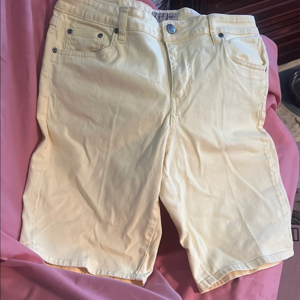 Earl Jeans Cream and Yellow Bermuda Shorts Relaxed Fit